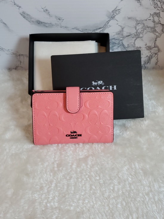 Coach Handbags - Coach Embossed Leather Medium Corner Zip Barbie Pink Wallet NWOT